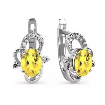 Серьги с цитринами и фианитами Линии Любви