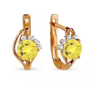 Серьги с цитринами и фианитами Линии Любви