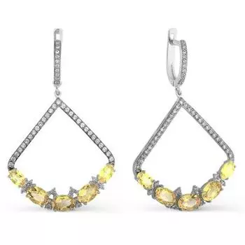 Серьги с цитринами и фианитами Линии Любви