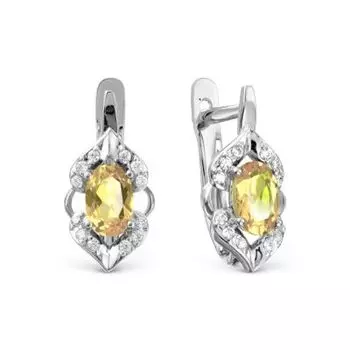 Серьги с цитринами и фианитами Линии Любви