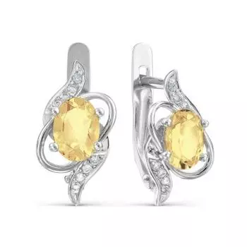 Серьги с цитринами и фианитами Линии Любви