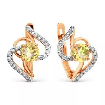 Серьги с цитринами и фианитами Линии Любви
