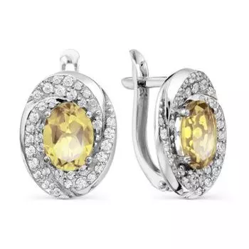 Серьги с цитринами и фианитами Линии Любви