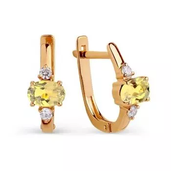 Серьги с цитринами и фианитами Линии Любви