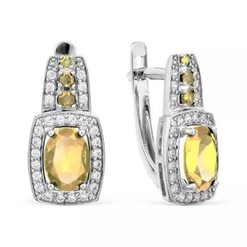 Серьги с цитринами и фианитами Линии Любви