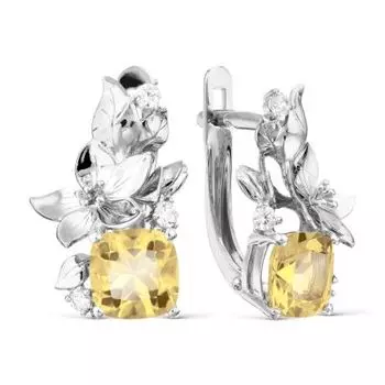 Серьги с цитринами и фианитами Линии Любви