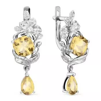 Серьги с цитринами и фианитами Линии Любви