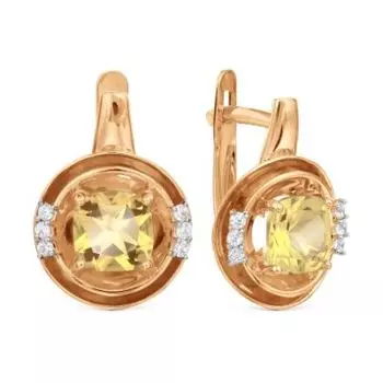 Серьги с цитринами и фианитами Линии Любви