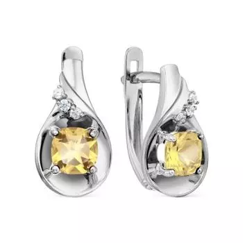 Серьги с цитринами и фианитами Линии Любви