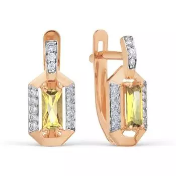 Серьги с цитринами и фианитами Линии Любви