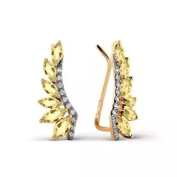 Серьги с цитринами и фианитами Линии Любви