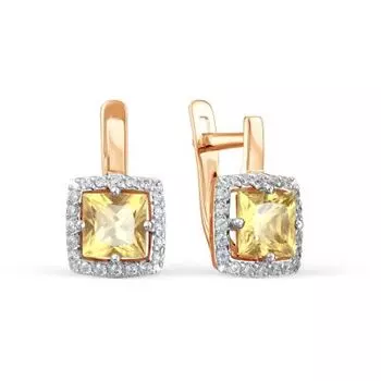 Серьги с цитринами и фианитами Линии Любви