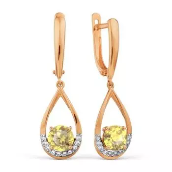 Серьги с цитринами и фианитами Линии Любви