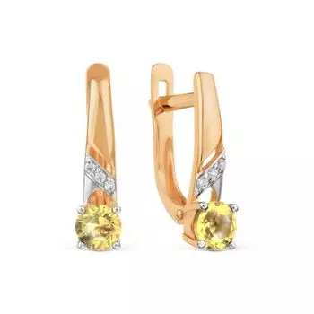 Серьги с цитринами и фианитами Линии Любви