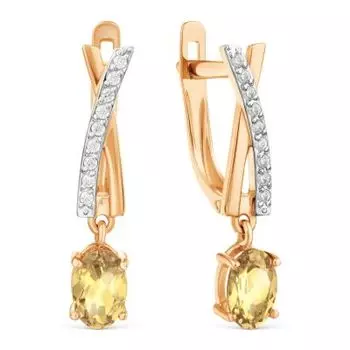Серьги с цитринами и фианитами Линии Любви