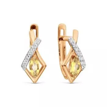 Серьги с цитринами и фианитами Линии Любви