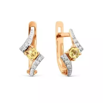 Серьги с цитринами и фианитами Линии Любви