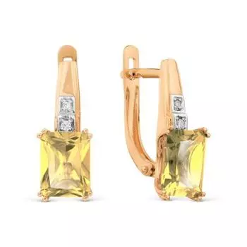 Серьги с цитринами и фианитами Линии Любви