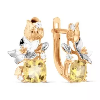 Серьги с цитринами и фианитами Линии Любви