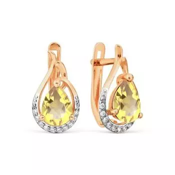 Серьги с цитринами и фианитами Линии Любви