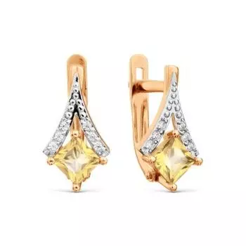 Серьги с цитринами и фианитами Линии Любви