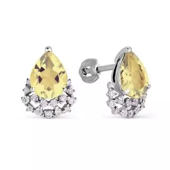 Серьги с цитринами и фианитами Линии Любви