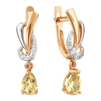 Серьги с цитринами и фианитами Линии Любви