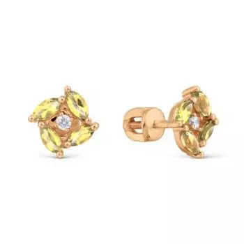 Серьги с цитринами и фианитами Линии Любви