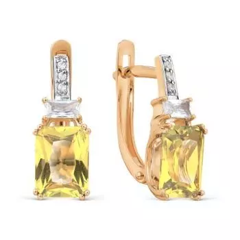 Серьги с цитринами и фианитами Линии Любви