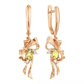 Серьги с цитринами и фианитами Линии Любви