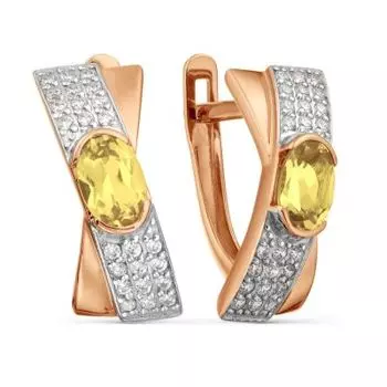 Серьги с цитринами и фианитами Линии Любви