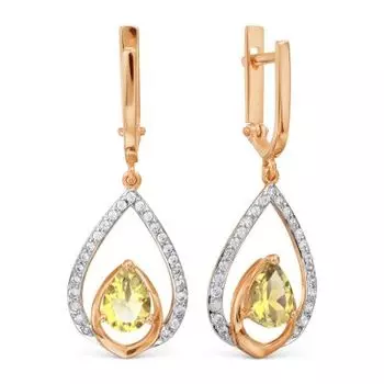 Серьги с цитринами и фианитами Линии Любви