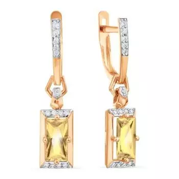 Серьги с цитринами и фианитами Линии Любви