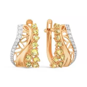 Серьги с цитринами и фианитами Линии Любви