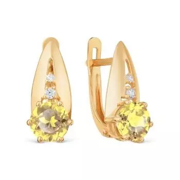 Серьги с цитринами и фианитами Линии Любви