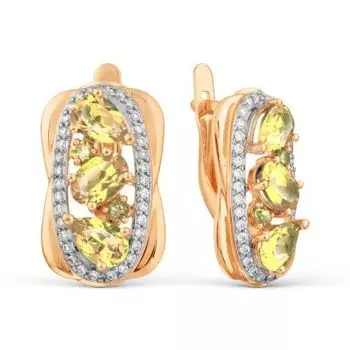 Серьги с цитринами и фианитами Линии Любви