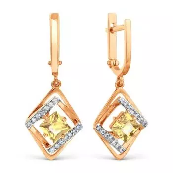 Серьги с цитринами и фианитами Линии Любви