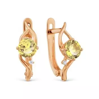 Серьги с цитринами и фианитами Линии Любви