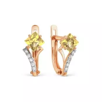 Серьги с цитринами и фианитами Линии Любви