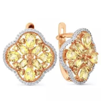 Серьги с цитринами и фианитами Линии Любви