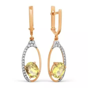 Серьги с цитринами и фианитами Линии Любви