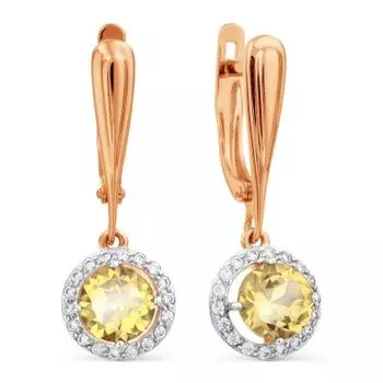 Серьги с цитринами и фианитами Линии Любви