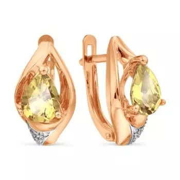 Серьги с цитринами и фианитами Линии Любви