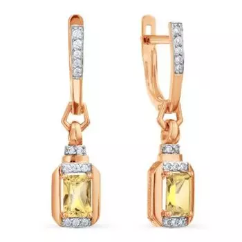 Серьги с цитринами и фианитами Линии Любви