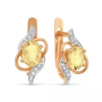 Серьги с цитринами и фианитами Линии Любви