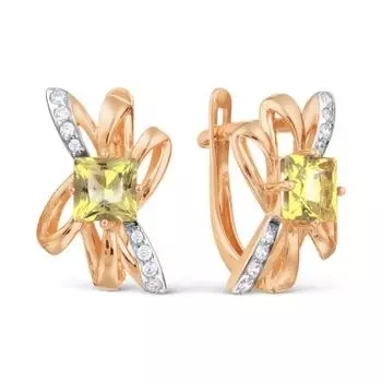 Серьги с цитринами и фианитами Линии Любви