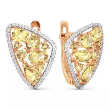 Серьги с цитринами и фианитами Линии Любви