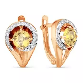Серьги с цитринами и фианитами Линии Любви