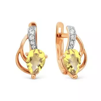 Серьги с цитринами и фианитами Линии Любви