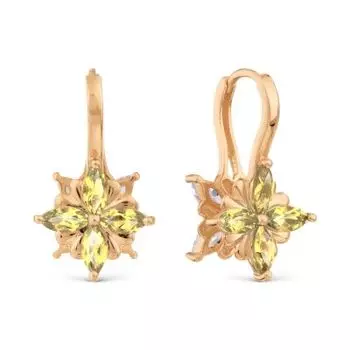 Серьги с цитринами и фианитами Линии Любви